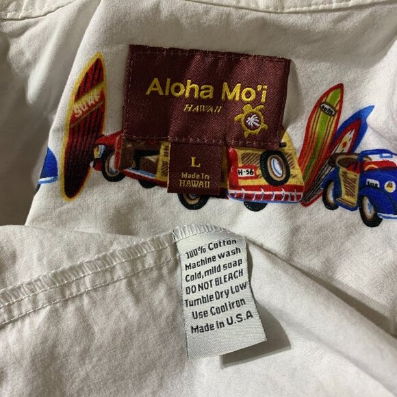 Aloha Mo'i Casual Short Sleeved Shirt Hawaii Beach Cars Surf Board Print - Picture 6 of 9